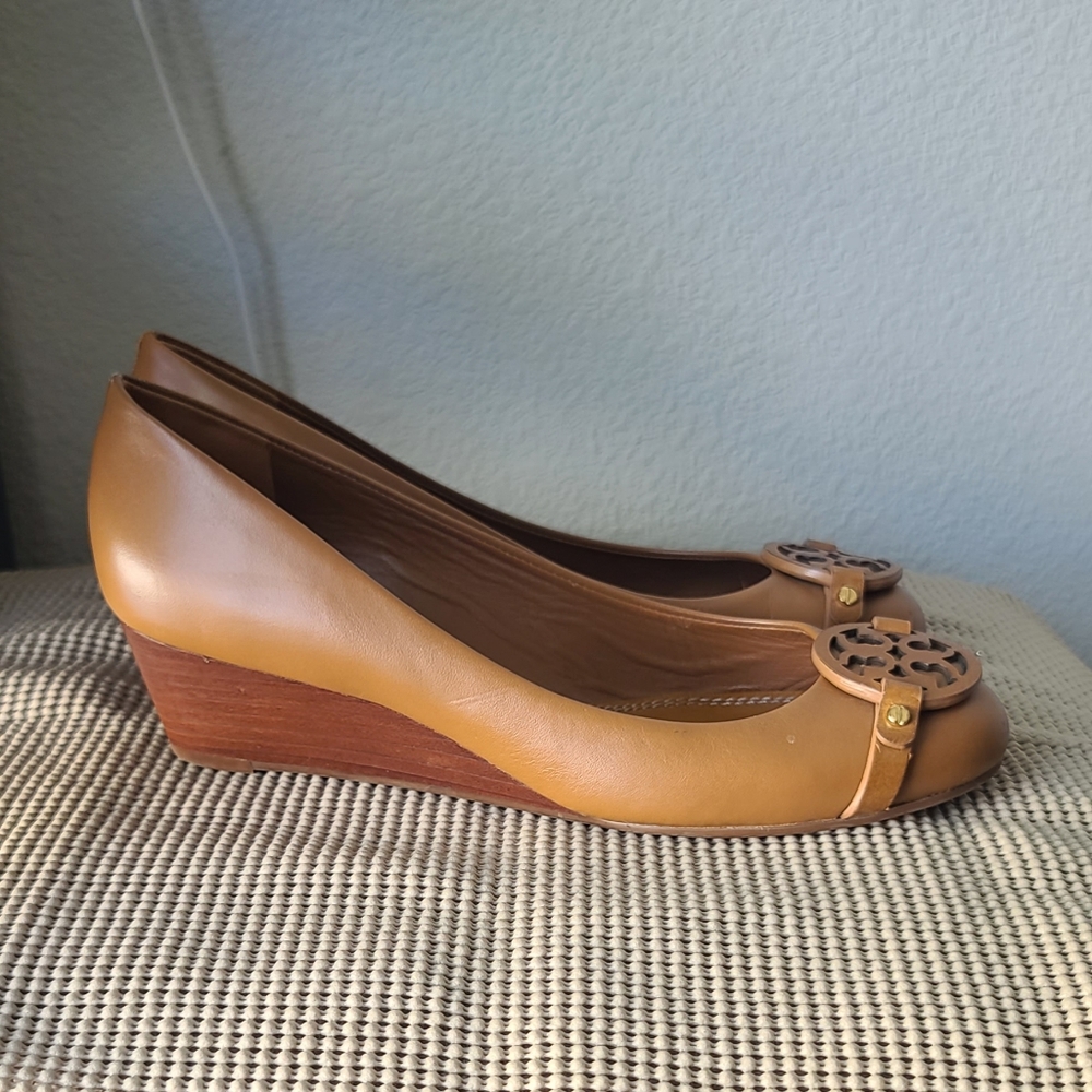 Tory Burch Tan Leather Wedge Shoes